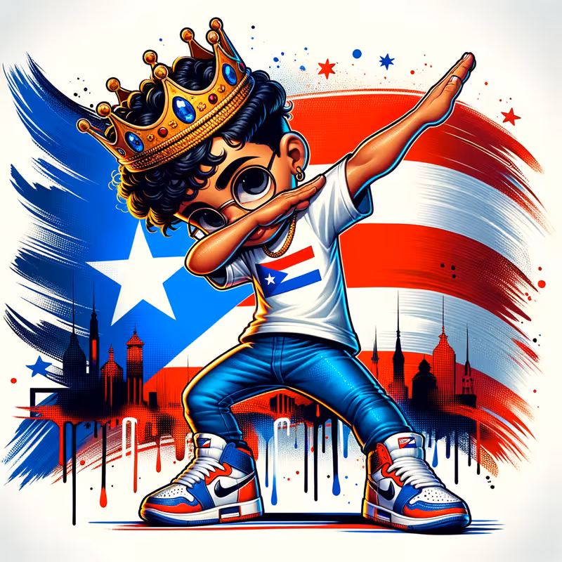 Hispanic Cartoon Dab with Puerto Rican Flag