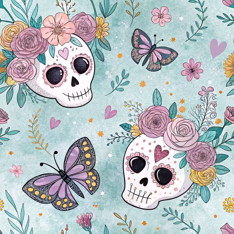 Pastel Sugar Skulls with Flowers