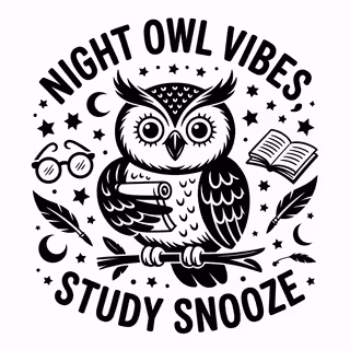 Humorous Black and White Owl Illustration