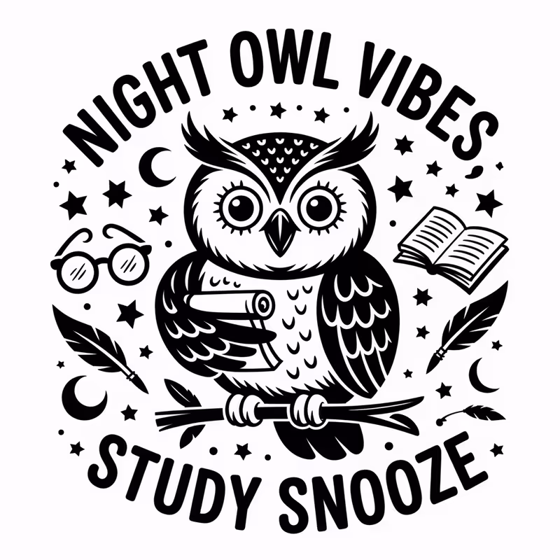 Humorous Black and White Owl Illustration