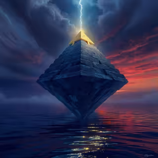 Floating Ancient Pyramid with Golden Capstone