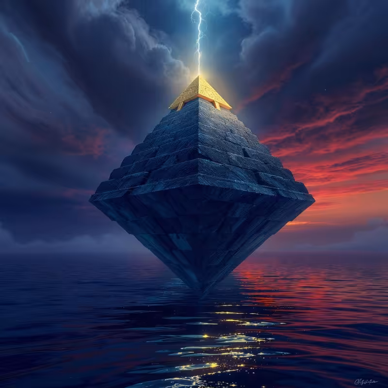 Floating Ancient Pyramid with Golden Capstone