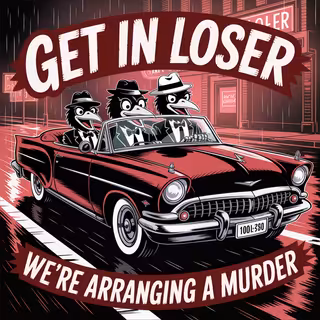 Retro Crows in Car with Bold Text