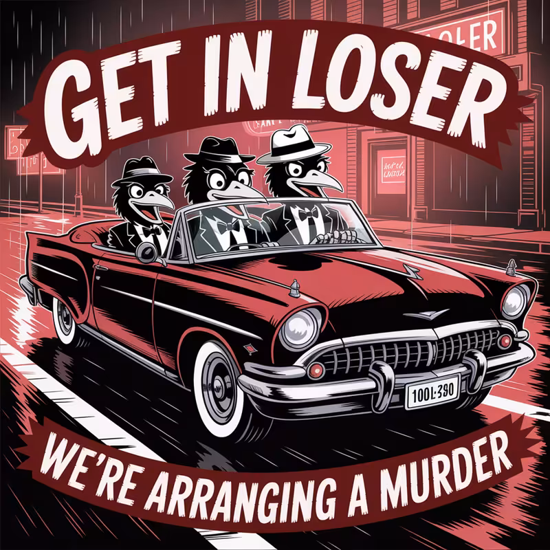 Retro Crows in Car with Bold Text