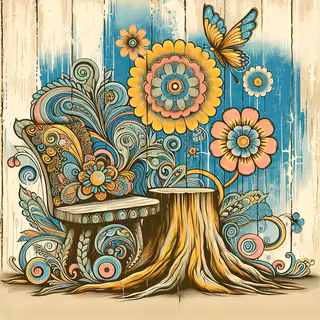 Vintage Hippie Tree Stump Illustration