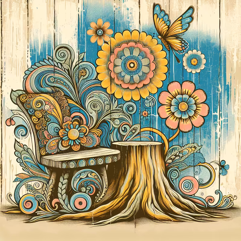 Vintage Hippie Tree Stump Illustration