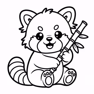 Kawaii Red Panda Line Art