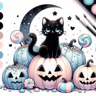 Kawaii Halloween Black Cat Clipart