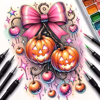 Watercolor Jack-o’-Lantern Tattoo Design