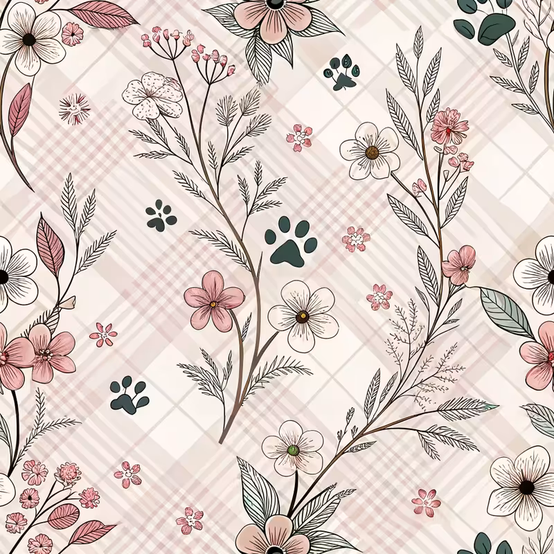 Delicate Floral and Paw Print Pattern