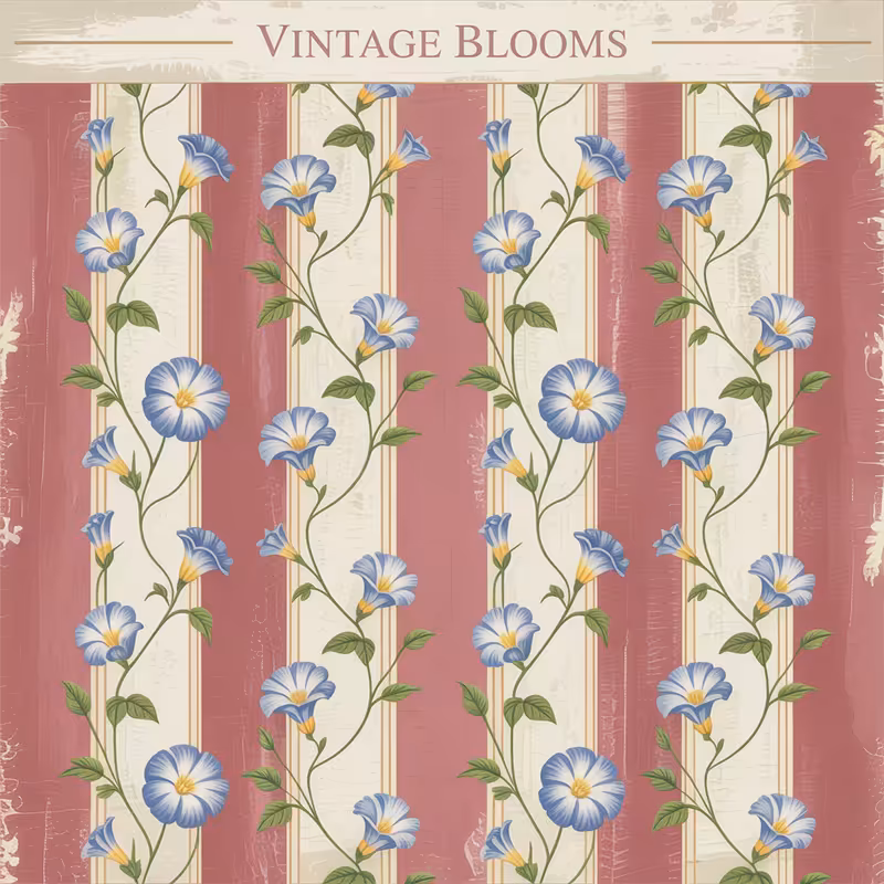 Vintage Striped Floral Wallpaper