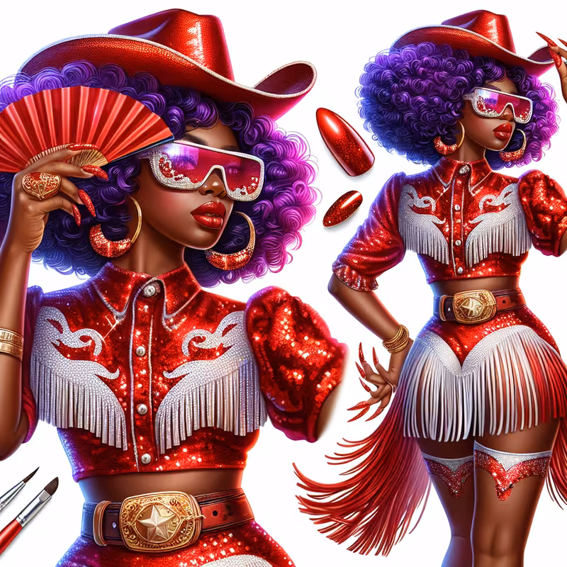 Curvy African American Woman in Cowgirl Outfit