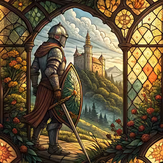 Medieval Knight Stained Glass Window