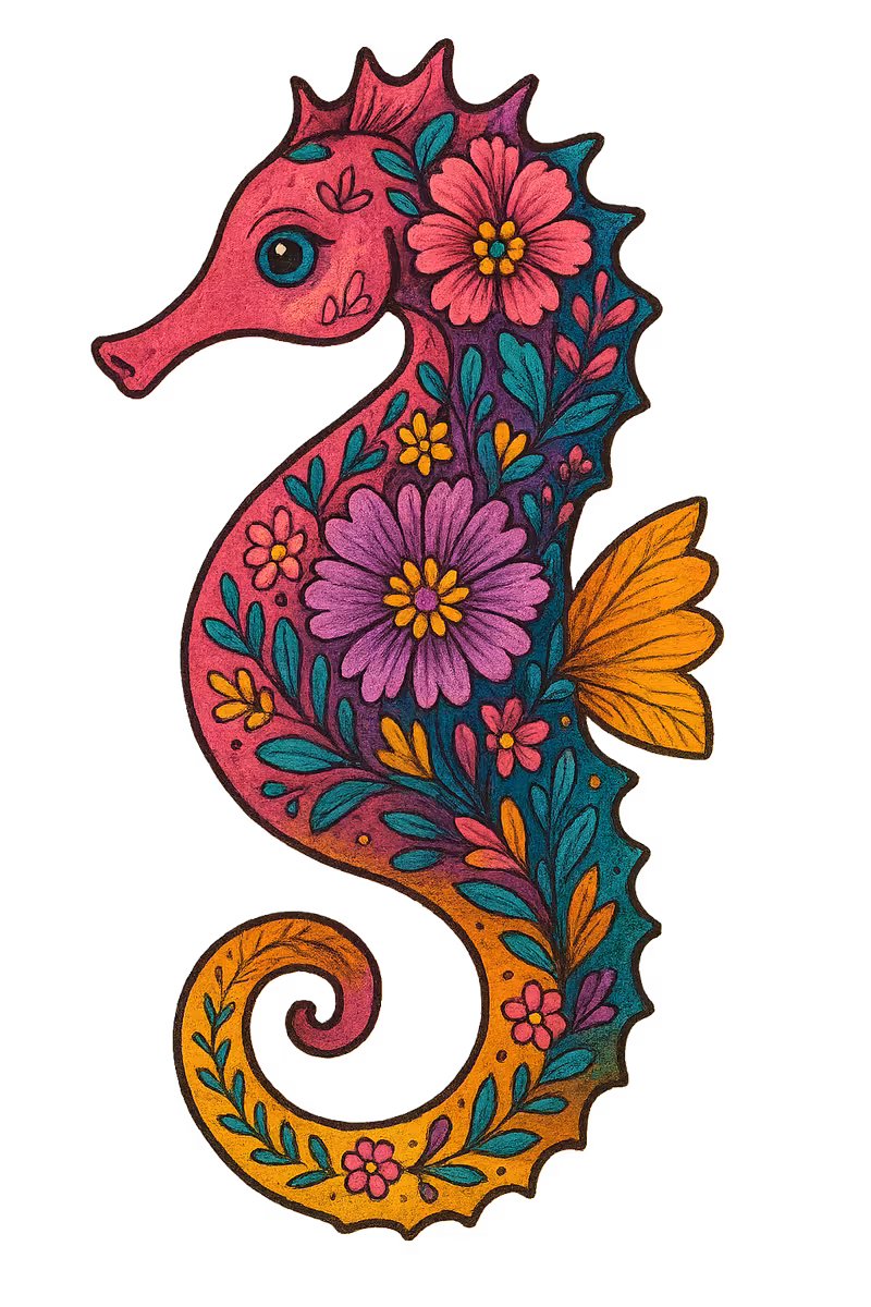 Colorful Boho Seahorse Illustration
