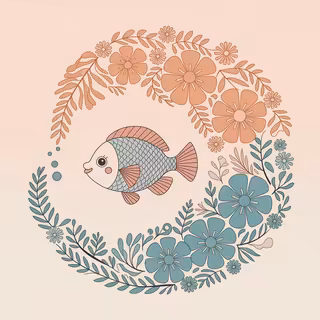 Colorful Boho Floral Fish Illustration