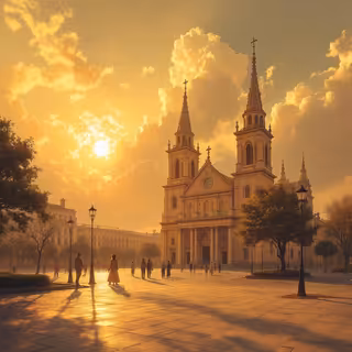 Sunlit Cathedral in Warm Afternoon