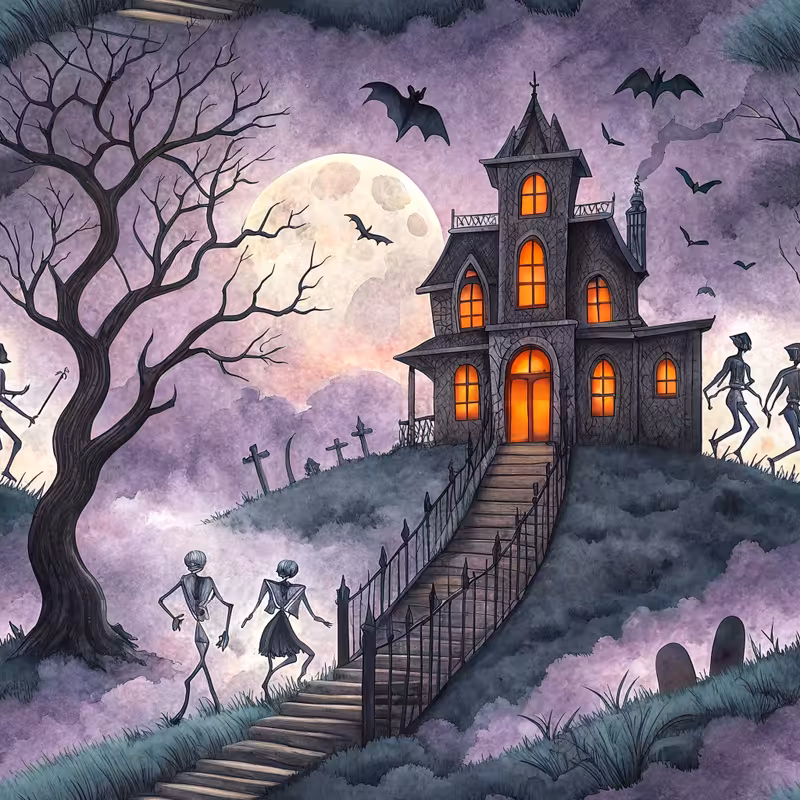Haunted Victorian Mansion Illustration