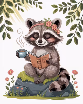 Cartoon Raccoon Practicing Mindfulness
