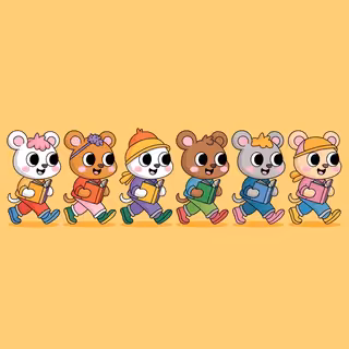 Cute Animals Walking with Books