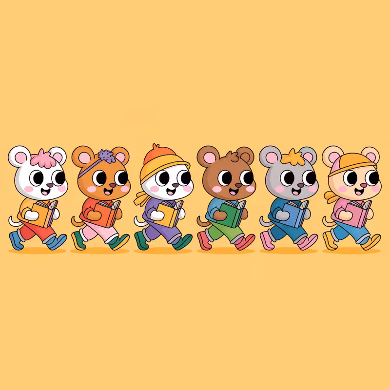 Cute Animals Walking with Books