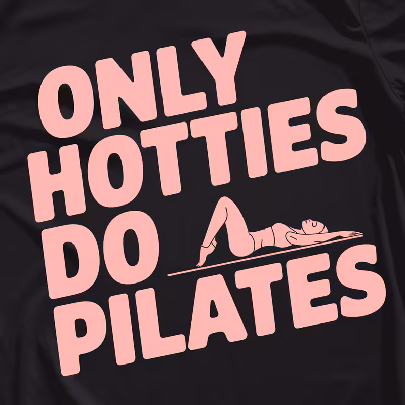 Black T-Shirt with Pink Pilates Design