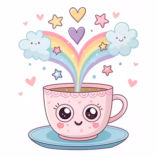 Kawaii Teacup with Rainbow Steam