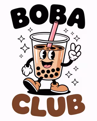 Retro Cartoon Boba Tea Cup Design