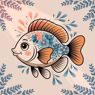 Colorful Boho Floral Fish Illustration