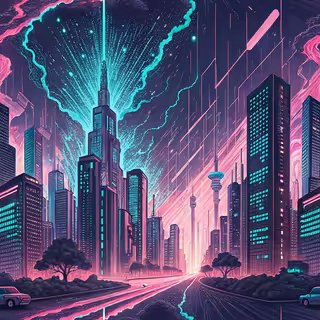 Cyberpunk City Neon Pattern