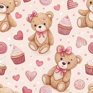 Plush Teddy Bears and Candy Hearts Pattern