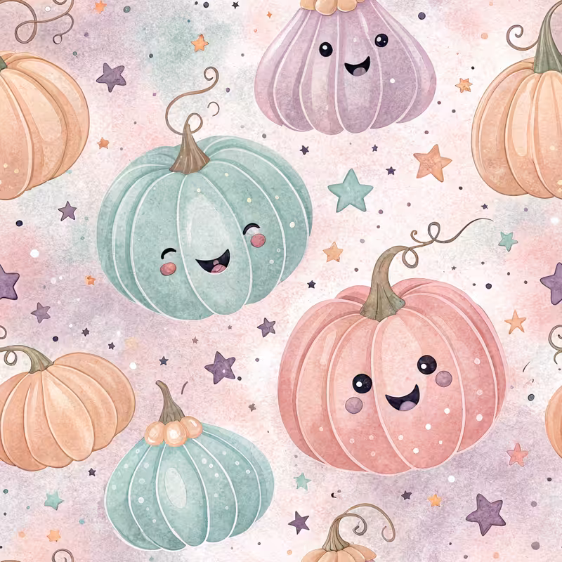 Pastel Pumpkins with Cute Faces