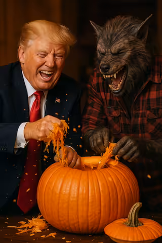 Trump and Werewolf Carving Pumpkin