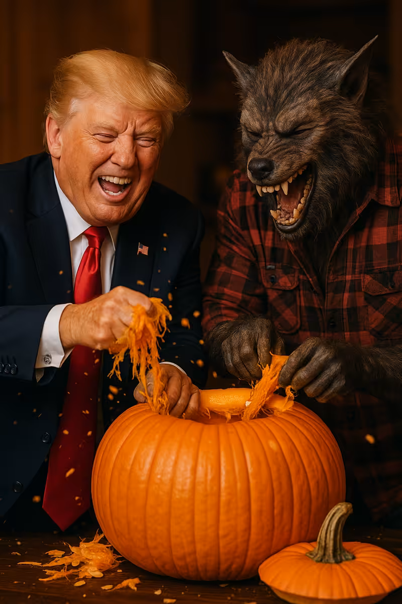 Trump and Werewolf Carving Pumpkin