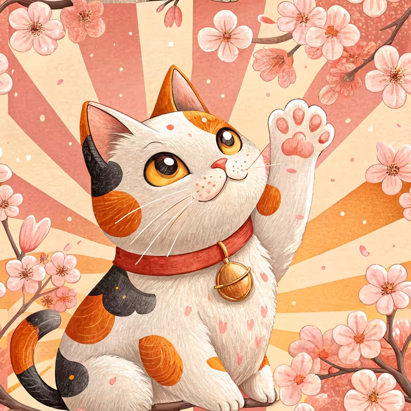 Vibrant Calico Maneki-neko Lucky Cat