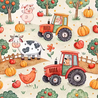 Cartoon Farmyard Scene with Animals