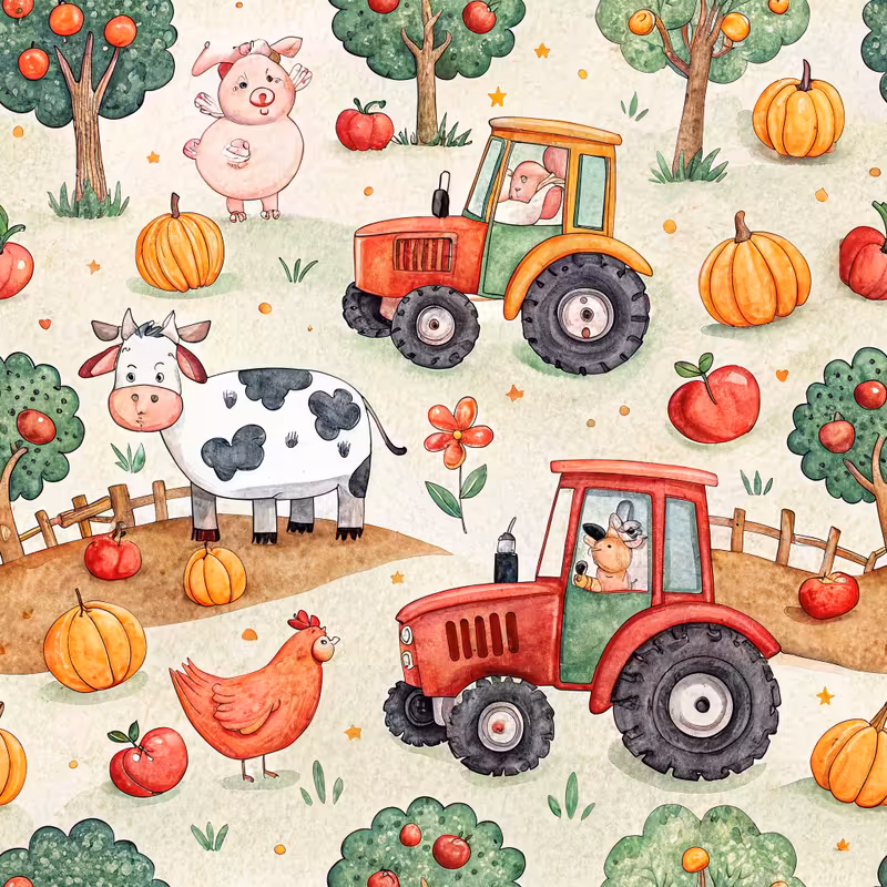 Cartoon Farmyard Scene with Animals