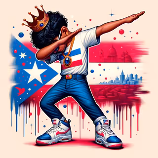 Hispanic Character Dabbing with Puerto Rican Flag