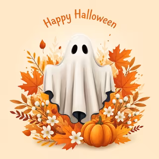 Whimsical Ghost with Autumn Flora