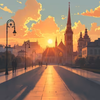 Sunlit Cathedral in Warm Afternoon