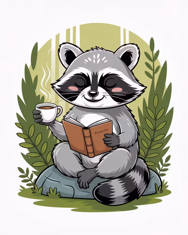 Cartoon Raccoon Practicing Mindfulness