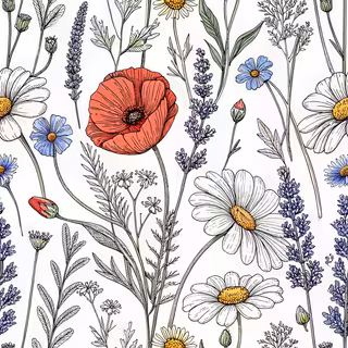 Wildflower Line Art Pattern
