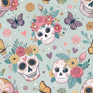 Pastel Sugar Skulls with Flowers