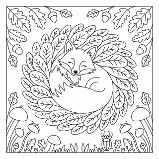 Fox Mandala Line Art Coloring Page