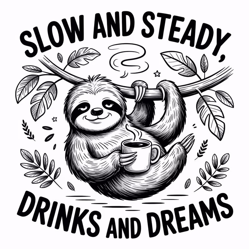 Black and White Sloth Illustration
