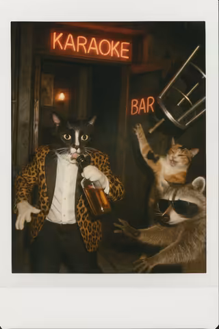 Tuxedo Cat Karaoke Night