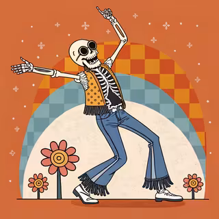 Groovy Retro Halloween Skeleton