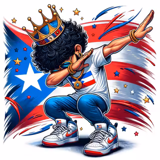 Hispanic Cartoon Dab with Puerto Rican Flag