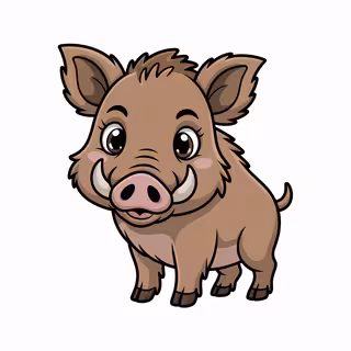 Cute Animated Wild Boar Vector Art