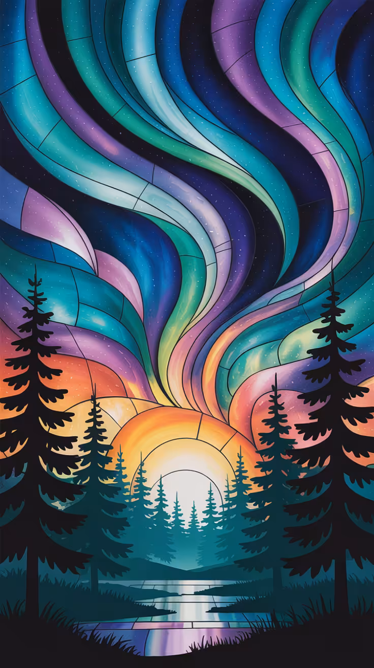 Luminous Stained Glass Aurora Borealis