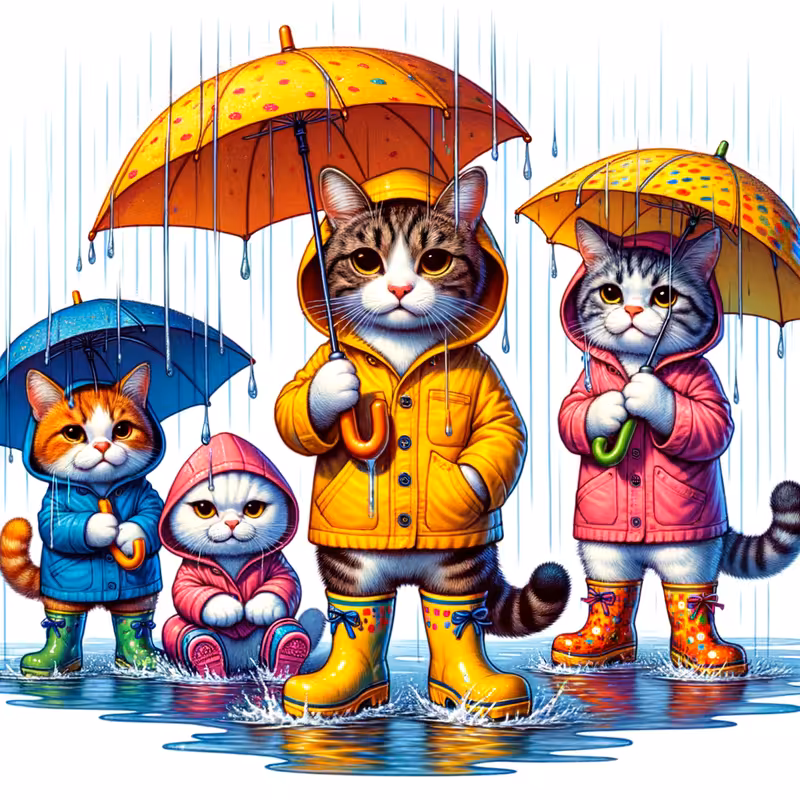 Cats in Colorful Raincoats